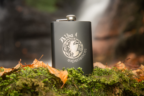 Alba Experiences traditional Scottish hip flask in black.